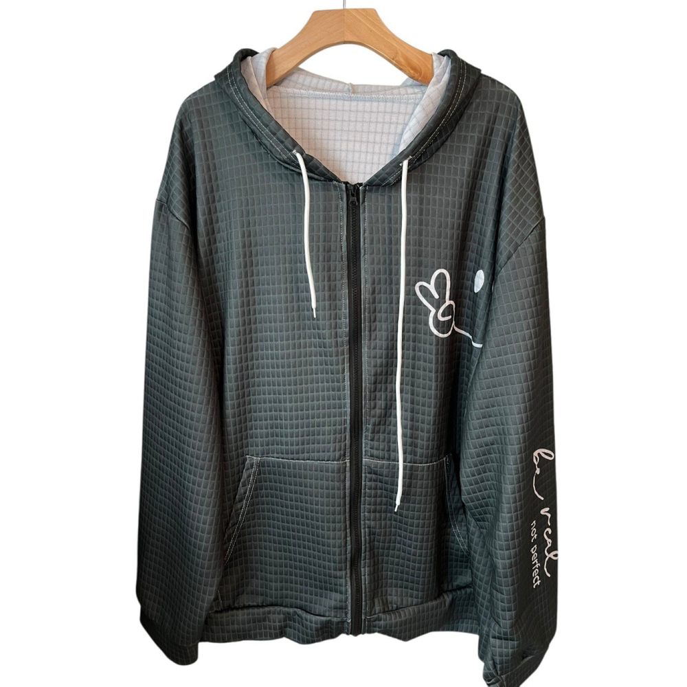 Fujian Ganzhou Oversized Hoodie Womens 9XL Green Be Real Logo Full Zip Waffle